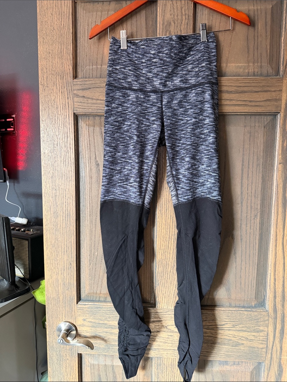 lululemon athletica Heathered Gray and Black Ruched Leggings